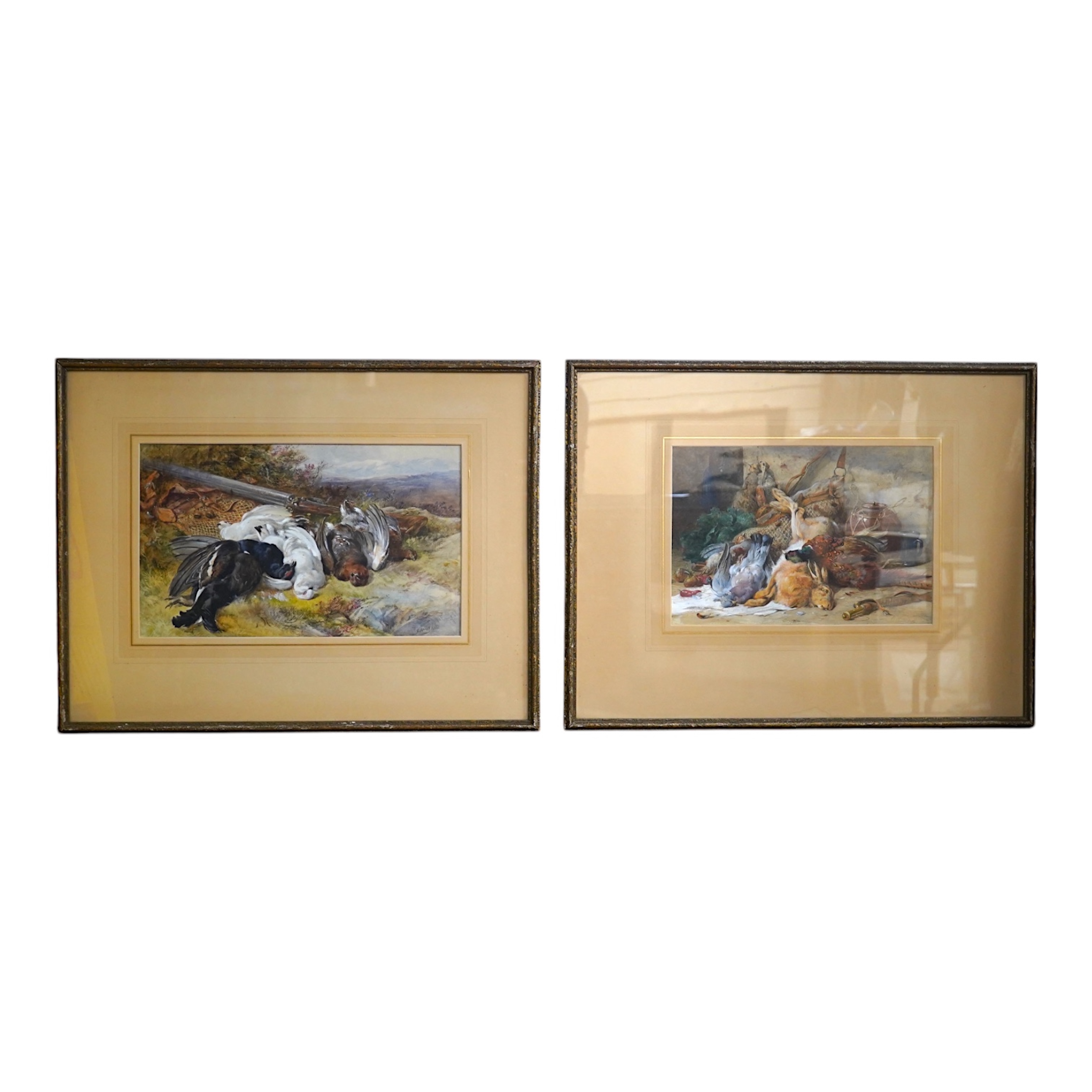 James Hardy Junior (1832-1889), pair of watercolours, Studies of dead game, each signed, one dated '82, other indistinctly dated, labels verso, 25 x 41cm. Condition - good